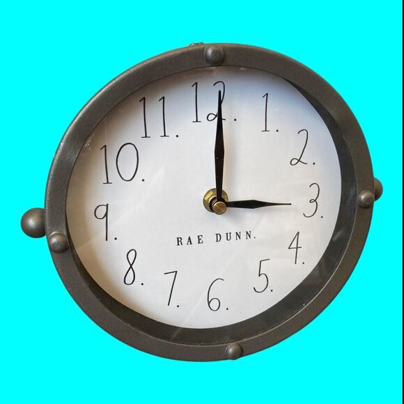 Rae Dunn Clock By Design Styles, Standing, Table, Desk, Gray Metal, Round 6” - Picture 3 of 9